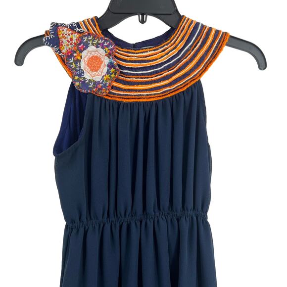 Judith March Blue Chiffon Dress Multicolor Neckline Size Small - Picture 2 of 7